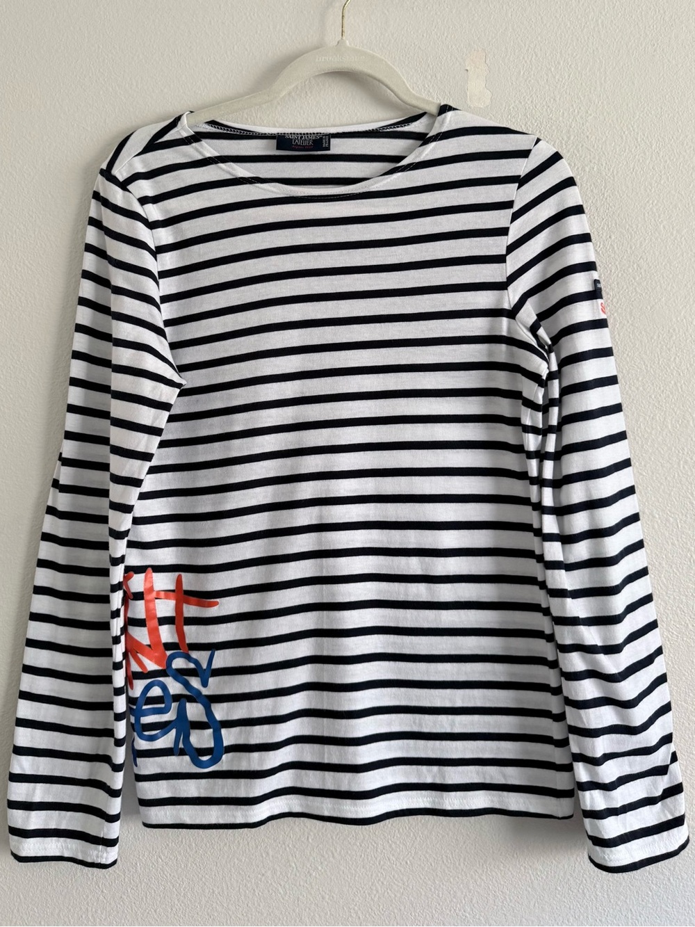 Saint James nautical Stripe Long Sleeve Tee White & Navy Women’s Sz S Fisherman